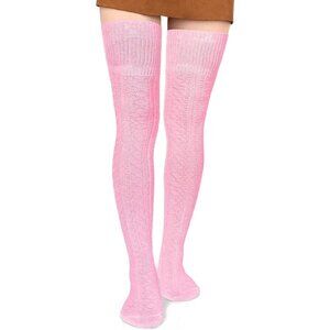 Women Thigh High Socks Cotton Thick Long Boot Stockings Leg Warmers Bubble Pink